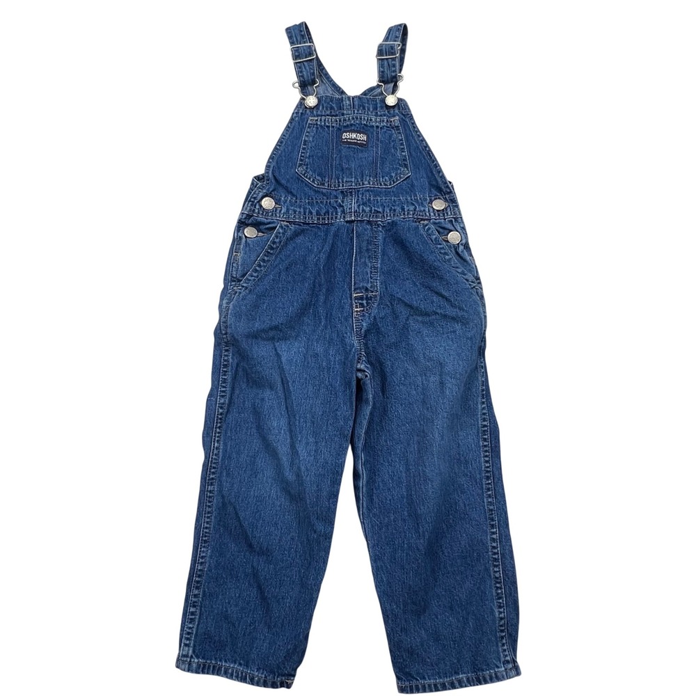 OshKosh B'gosh Denim Bib Overalls Kids 4T Cotton VTG 90s Honduras Brass Buckle